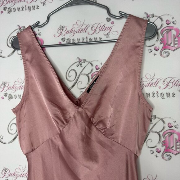 Paper heart dress long slip blush pink shimmer silky maxi leg slit v neck luxe - Picture 4 of 12